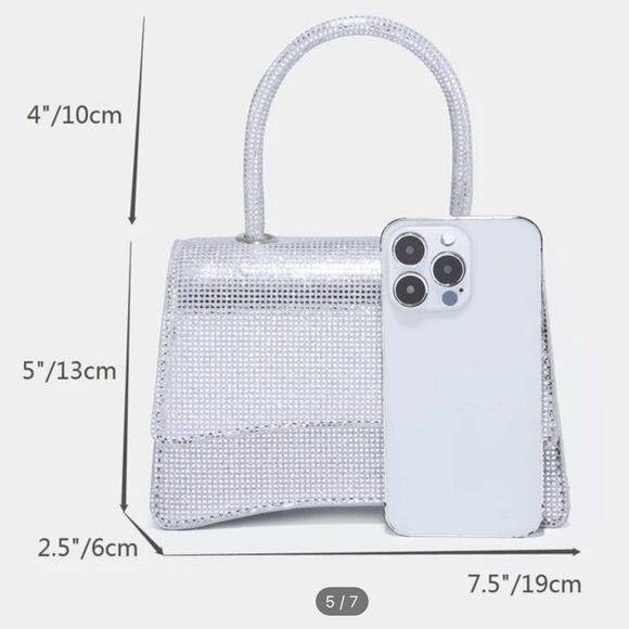Mini Silver Glitter Top Handle Flap Square Bag - Picture 4 of 4